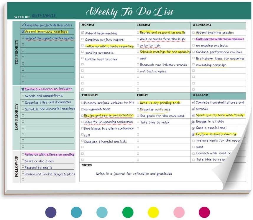 weekly to do list pad for desl